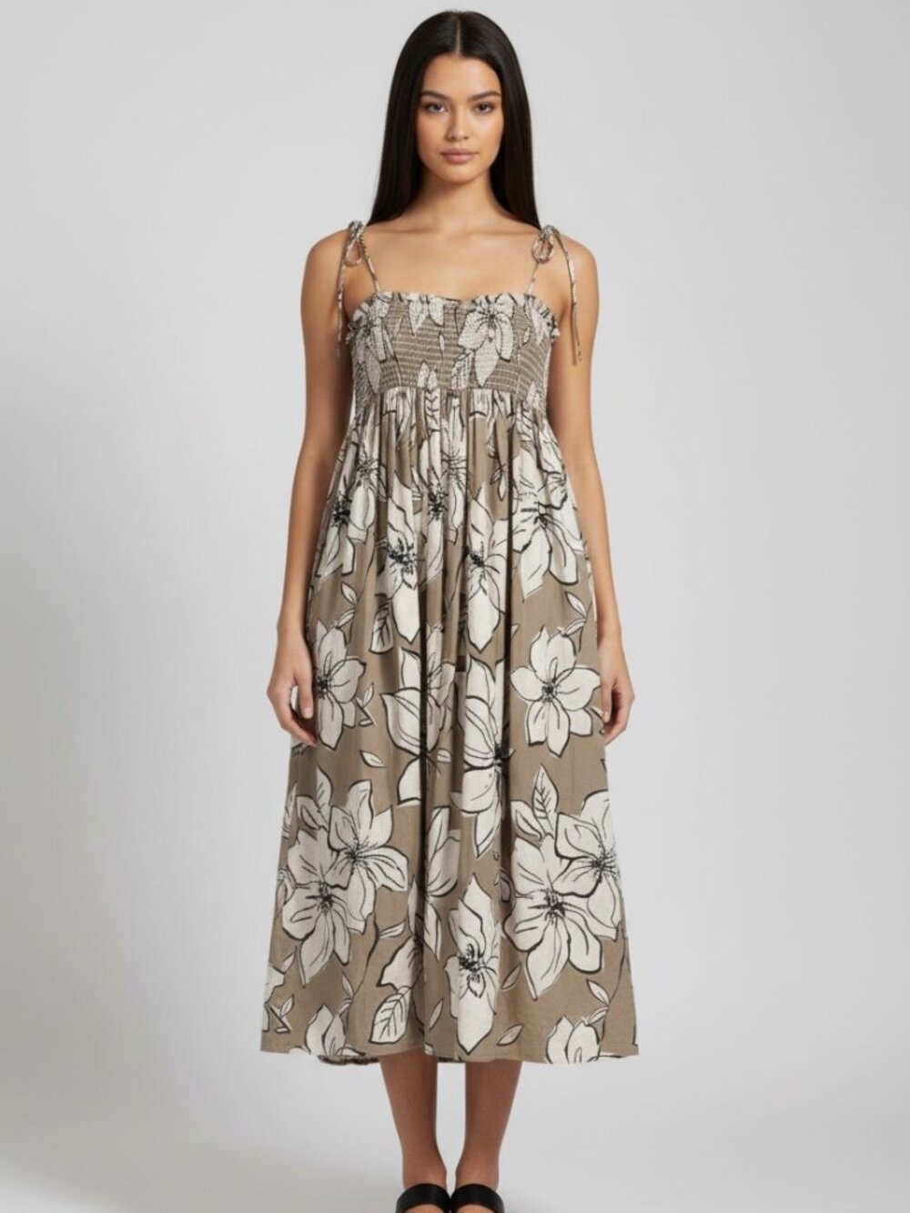 Dhruv Kapoor Anthropologie Maternity M Floral Smocked Tie Shoulder Midi Dress